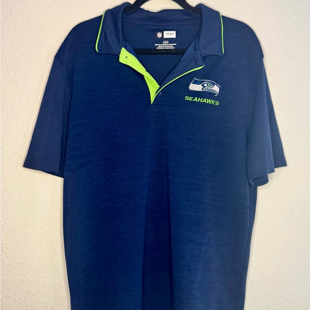 Seahawks Football NFL Navy Blue Polo Shirt with Green Trim